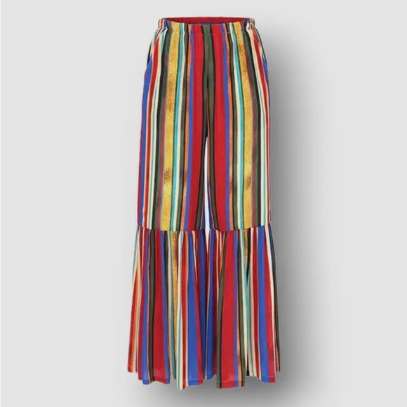 Autumn Adeigbo Red Adina Striped High Rise Flounce Hem Pants Size 4 $650 - Picture 3 of 7